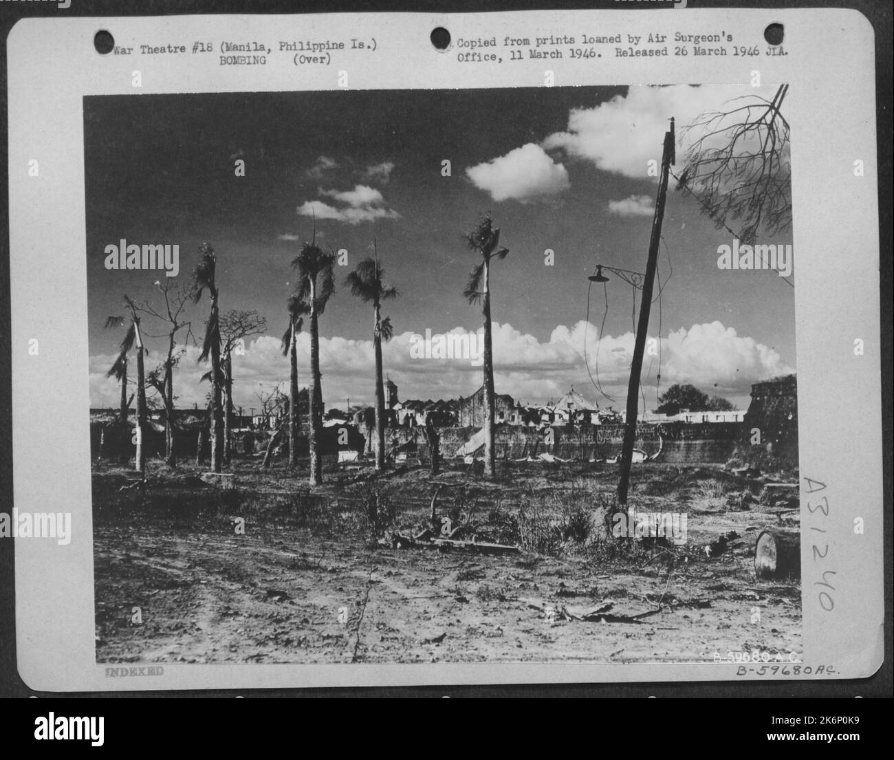 Bomb damage in Manila, Philippine Islands, Feb. 1945. Looking towards