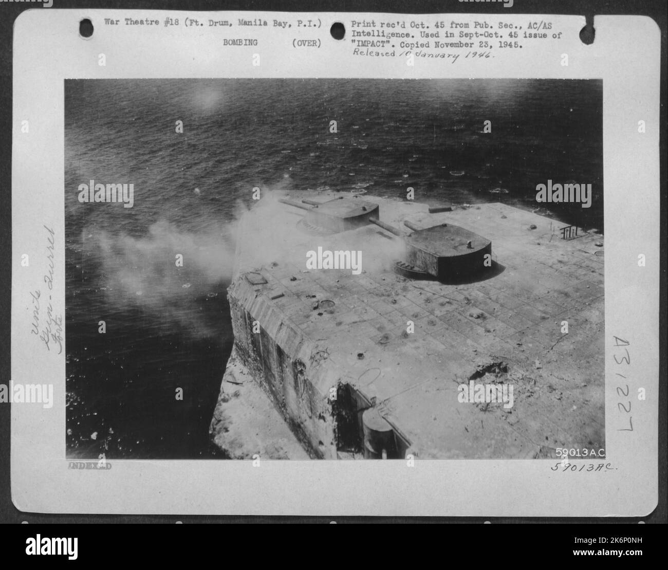 The gun turrets on Fort Drum, in Manila Bay, are silenced after the