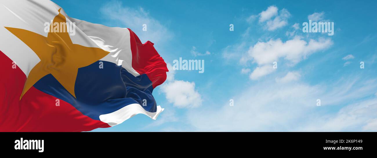 official flag of Lafayette, Indiana untied states of America at cloudy