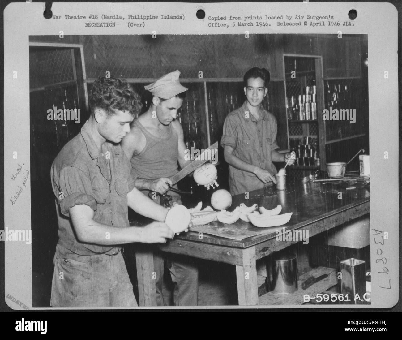 Preparing food in the Mess Hall of Company G, 863rd Engineer Battalion