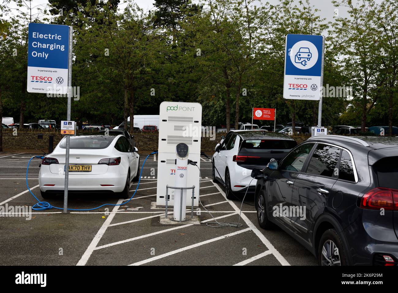 Electric charging cars when shopping at Tesco Store Stow on the Wold