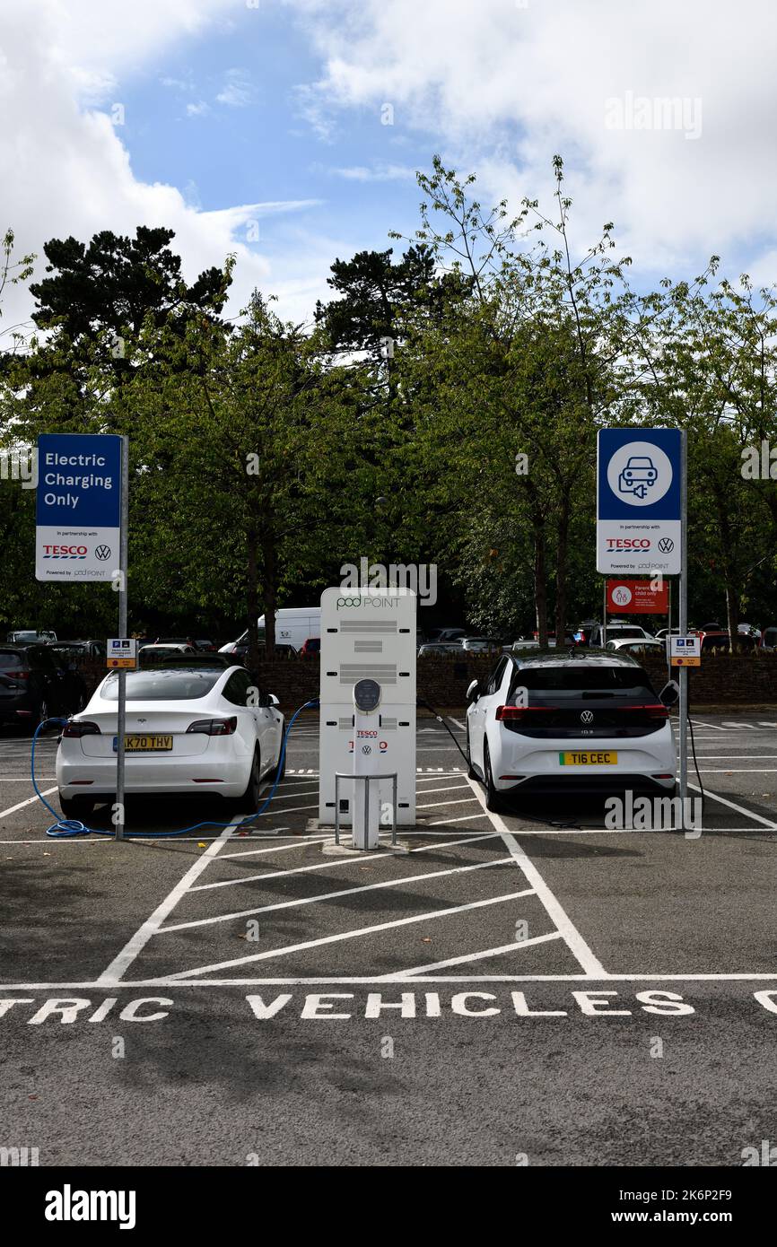 Electric charging cars when shopping at Tesco Store Stow on the Wold