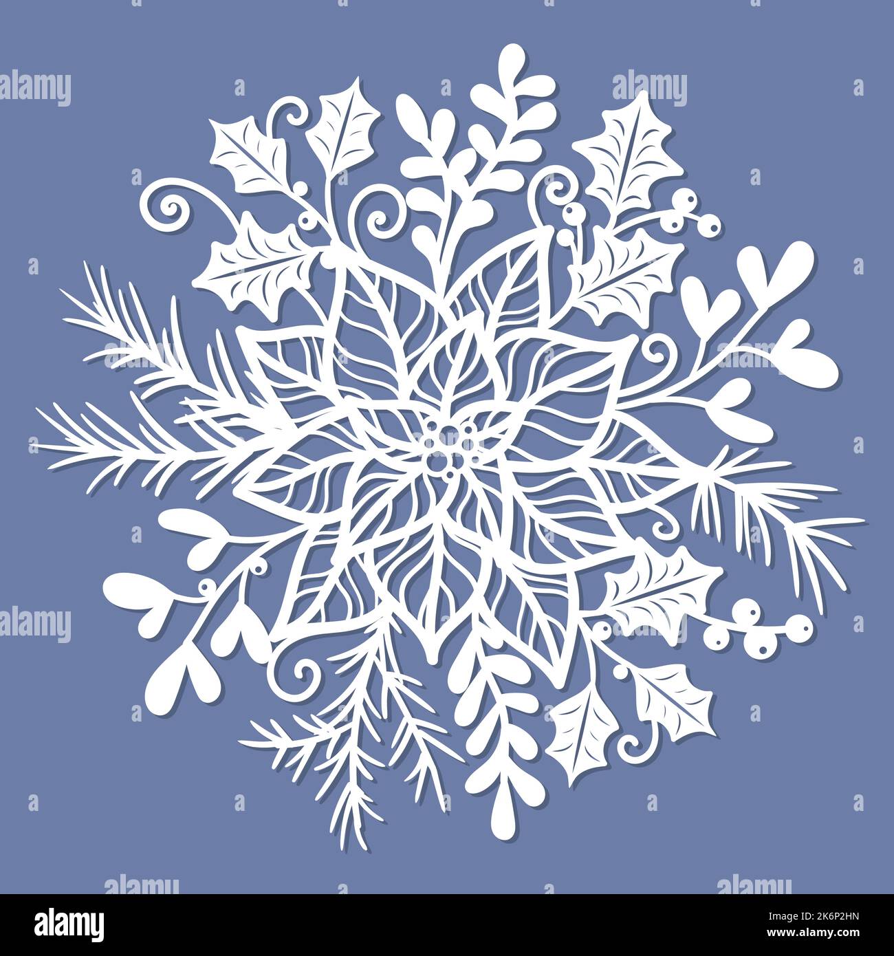 Composition of winter plants. Template for laser cutting. Vector Stock Vector