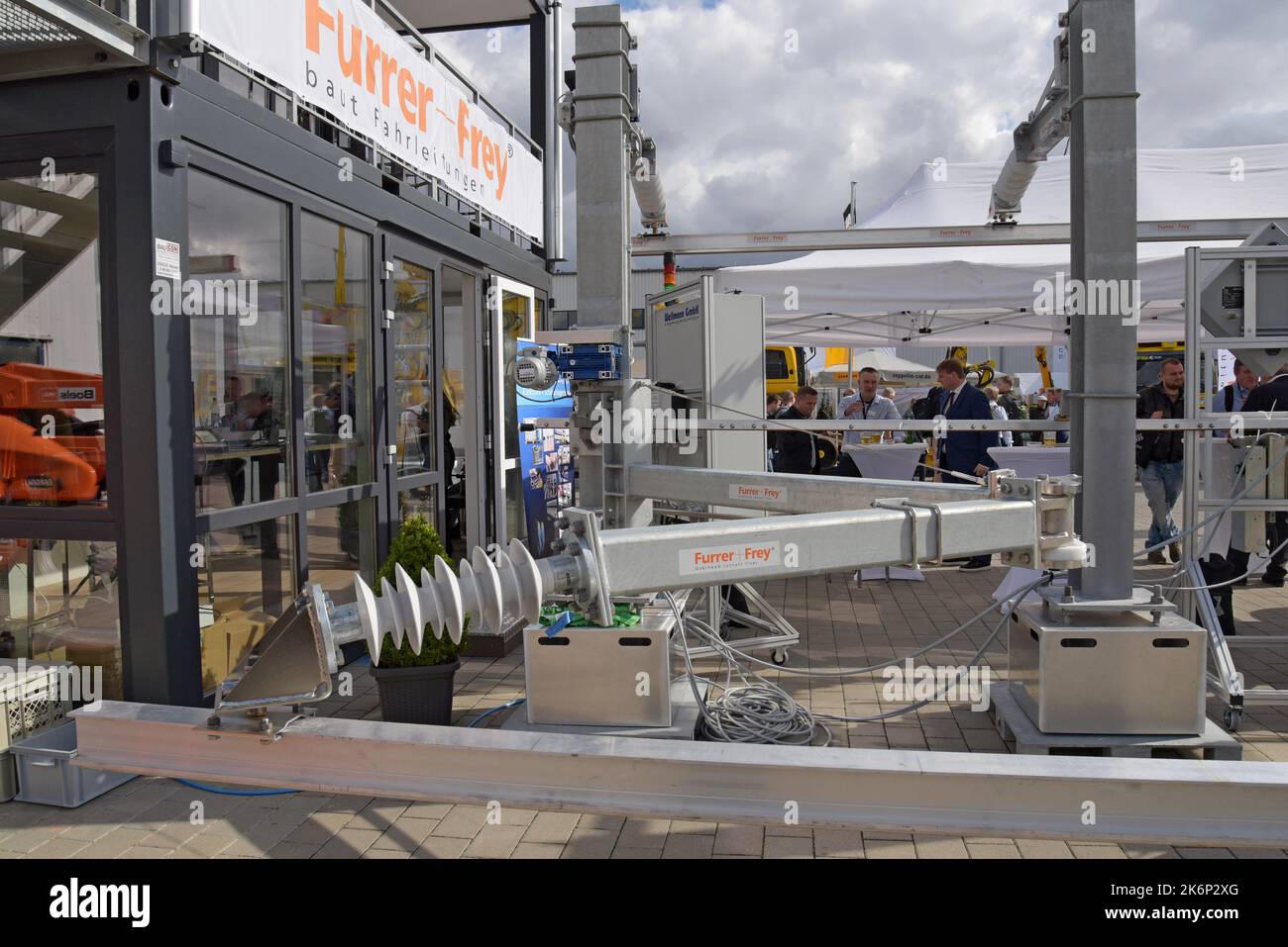 Furrer and Frey demonstration stand for railway overhead electric line equipment at transport expoInnotrans, Messe Berlin, Sept 2022 Stock Photo