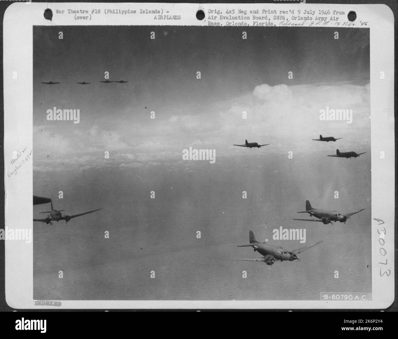 Laden With Elements Of The 11Th Airborne Division, C-47 "Skytrains" Are Seen Approaching The Vital Appari Airstrip On Northern Luzon, Philippins Islands. The Air Armada Carried Field Pieces, Jeeps And A Trailer Equipped With Long-Range Radio Station. 23 Stock Photo