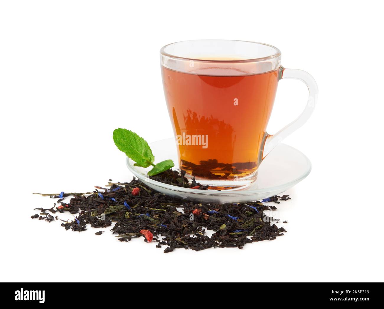 Black tea with mint isolated on white background Stock Photo Alamy