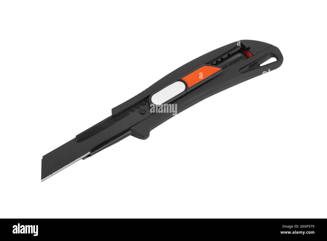 Black utility knife isolated on a white background Stock Photo