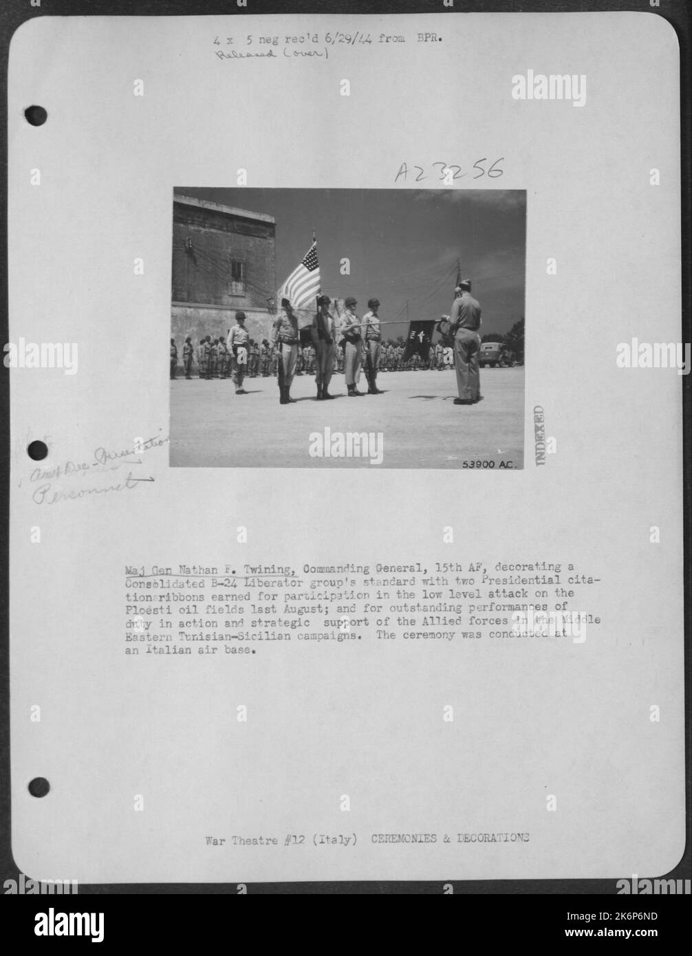 Maj Gen Nathan F. Twining, Commanding General, 15th AF, decorating a ...