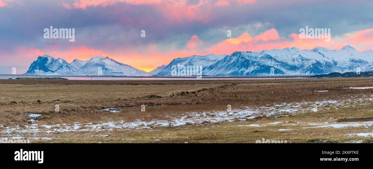 View from Ring Road near Hvalnes, Eastern Region. Iceland, Europe. Stock Photo