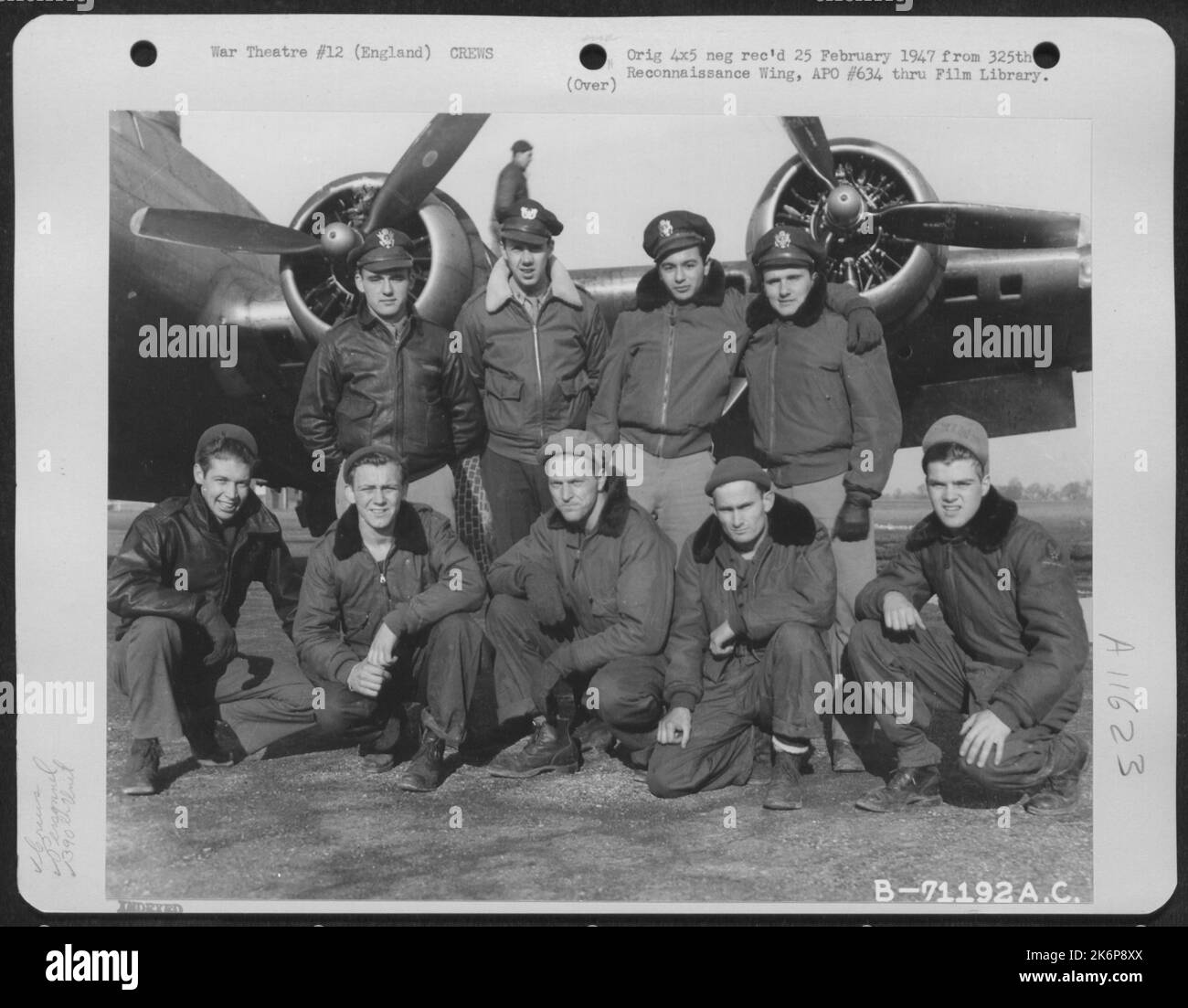 Lt. Kotta And Crew Of The Boeing B-17 'Flying Fortress' Of The 390Th Bomb Group Pose By Their Plane At Their Base In England On 13 February 1945. Stock Photo