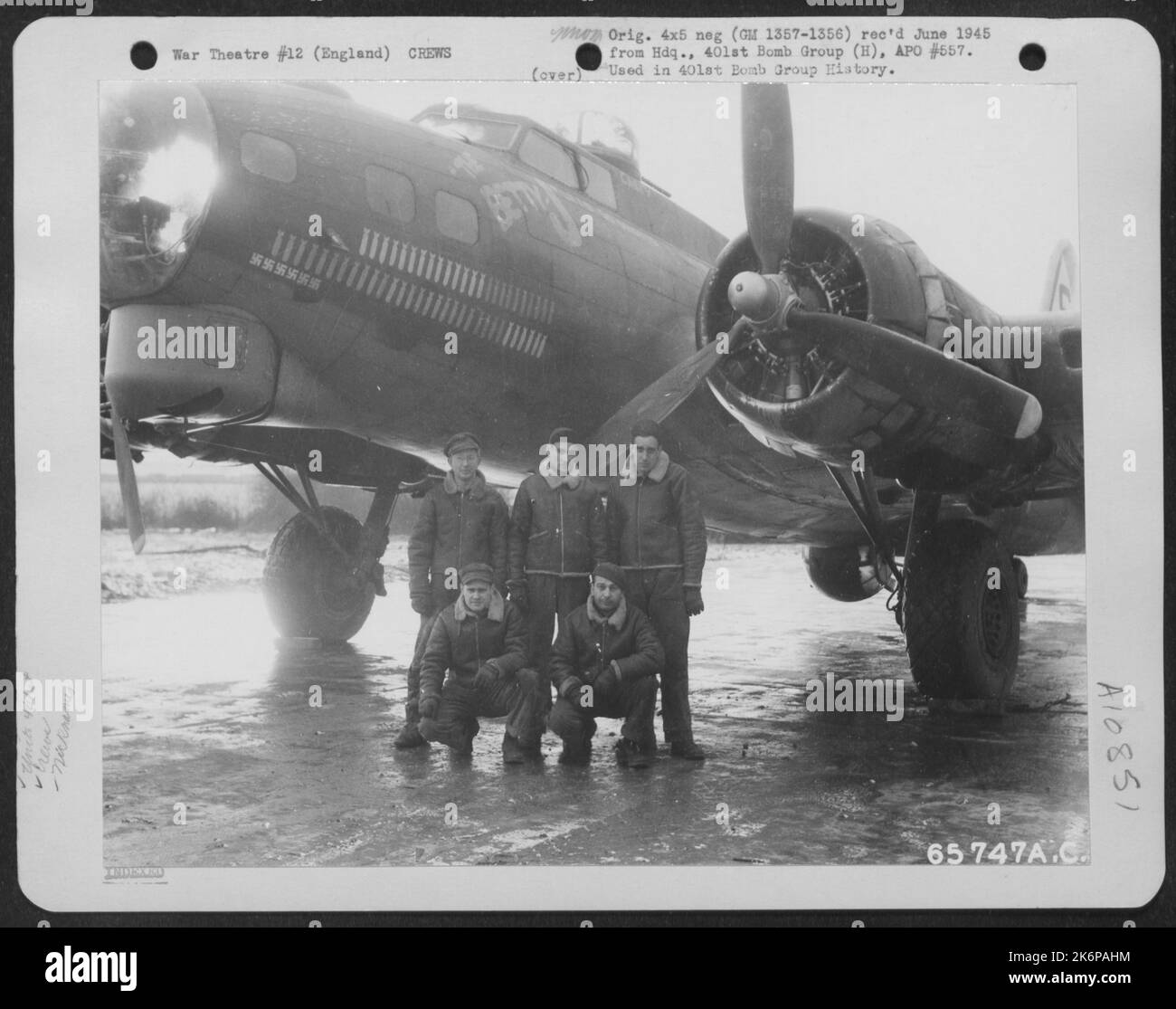 A Crew Of The 401St Bomb Group Poses Beside The Boeing B-17 "Flying ...