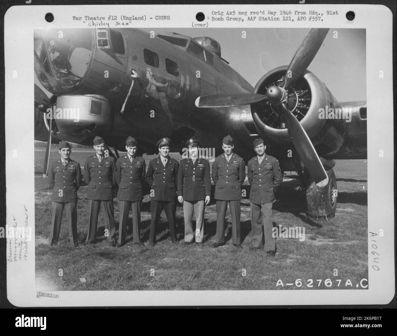Lt. C.C. Wallace And Crew Of The 324Th Bomb Sq., 91St Bomb Group, 8Th Air Force, Beside The Boeing B-17 'Flying Fortress' 'Shirley Jean'. England. Stock Photo