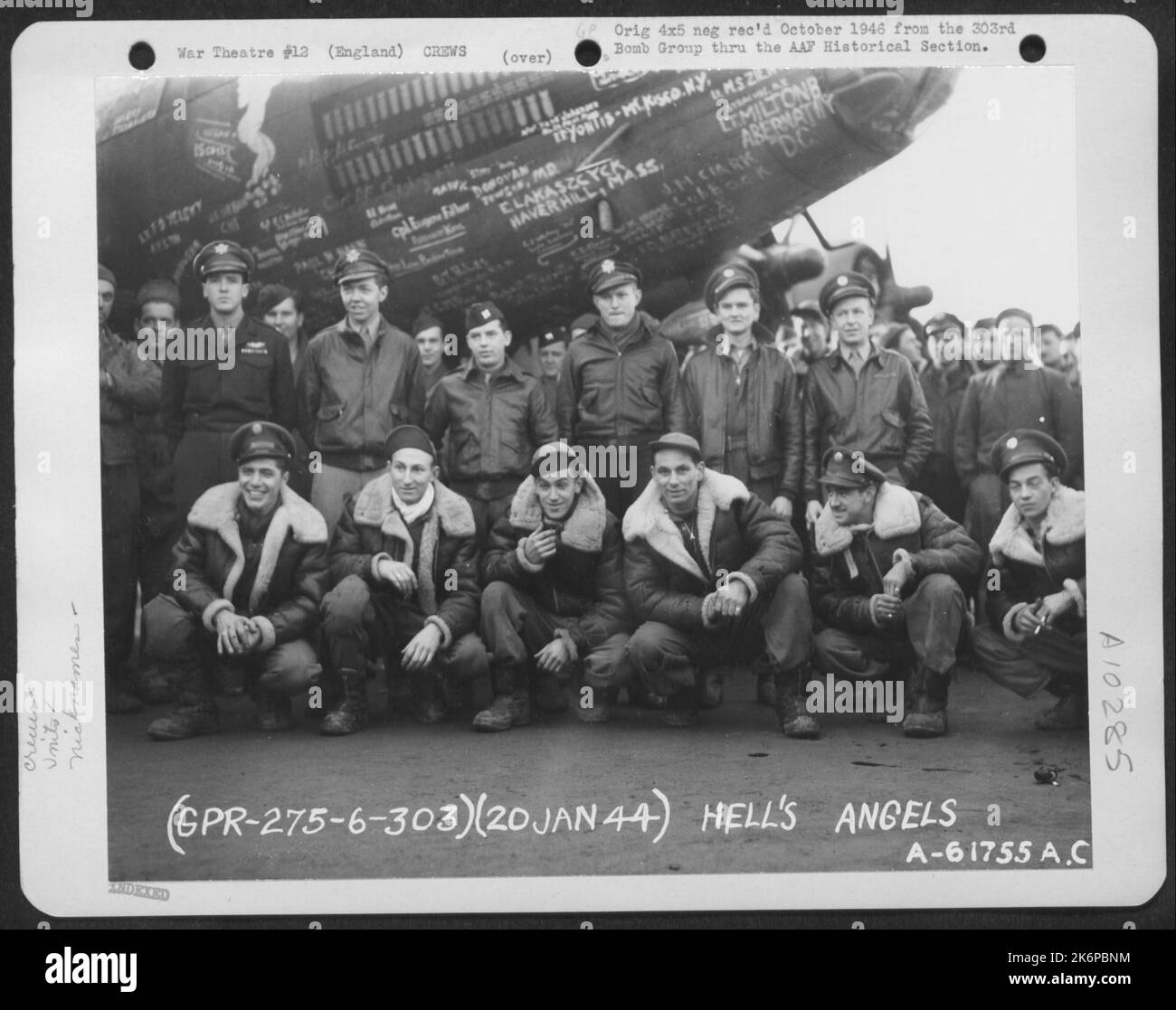Crew On 303Rd Bomb Group Beside The Boeing B-17 'Flying Fortress' 'Hell's Angels'. England, 20 January 1944. Stock Photo