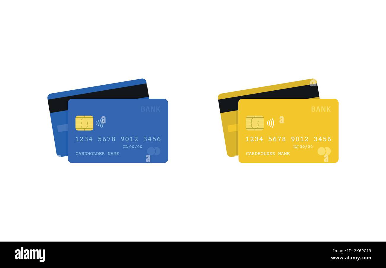 Credit card illustration. Front and back view of credit cards, flat style. Stock Vector