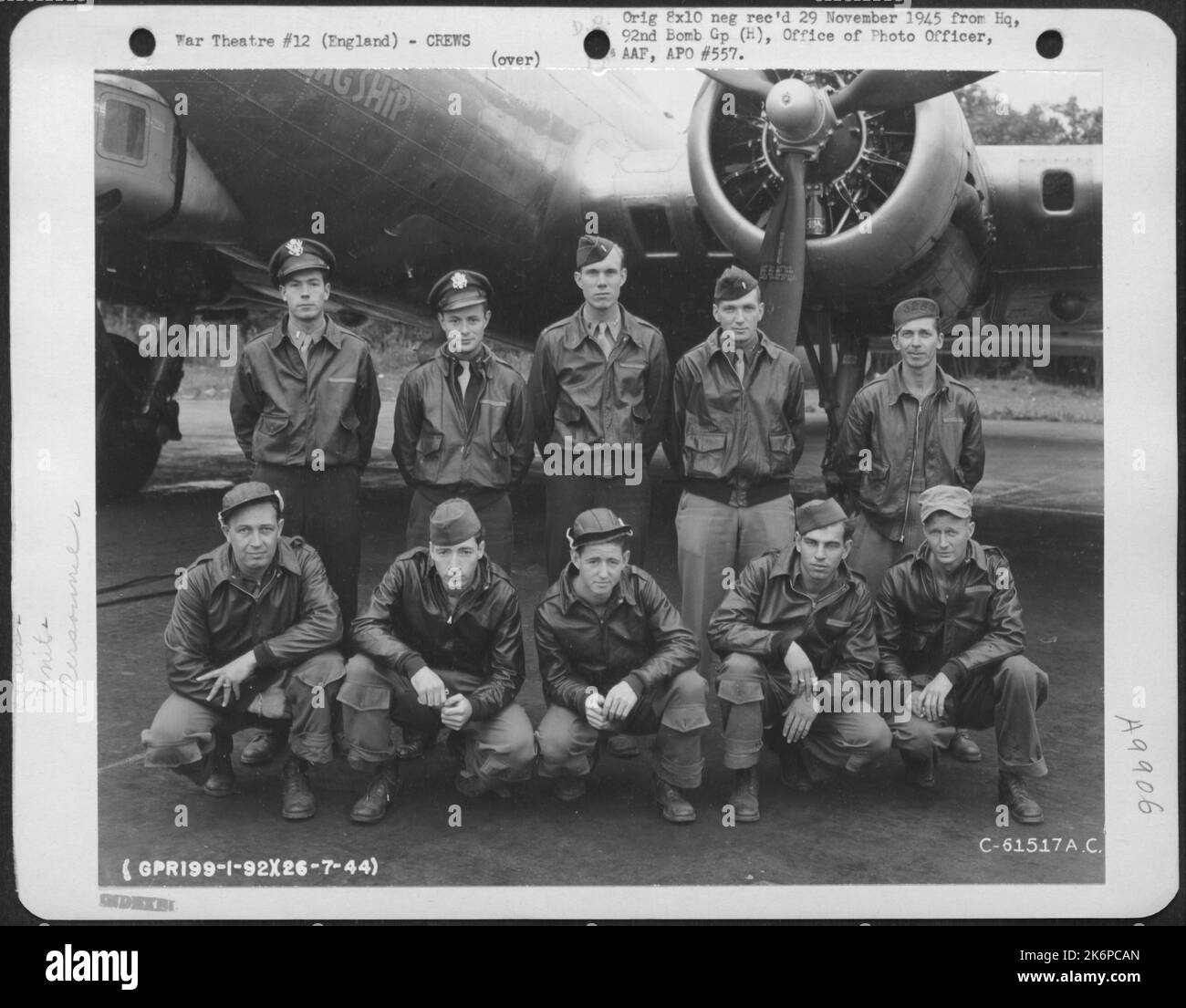 Lt. Clark And Crew Of The 92Nd Bomb Group Beside A Boeing B-17 