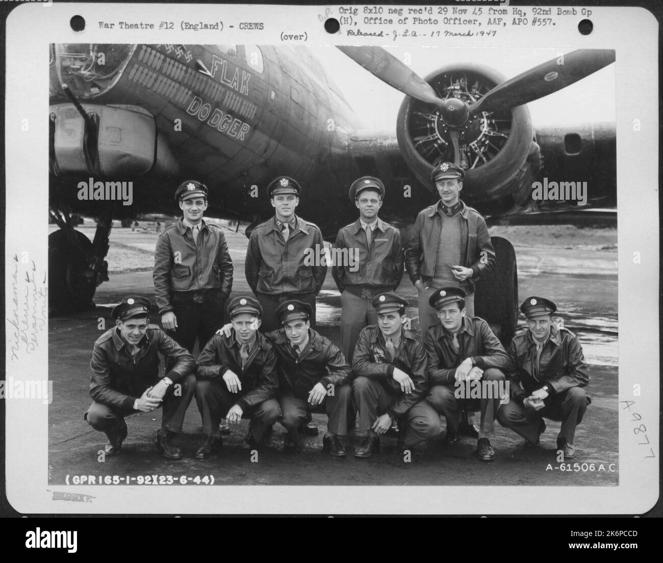 Patrich Lt. Patrich And Crew Of The 92Nd Bomb Group Beside A Boeing B-17 ...