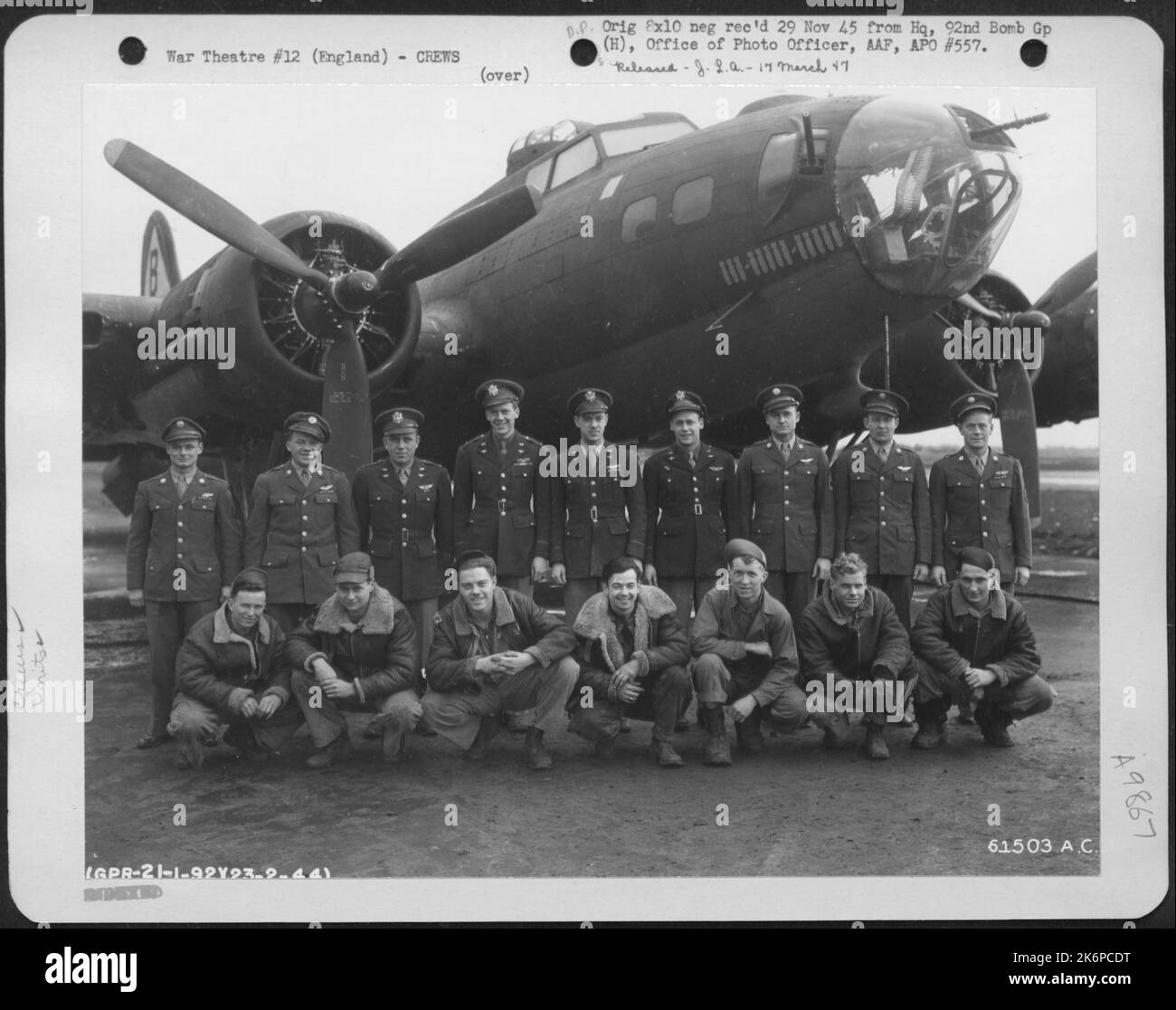 Crew Of The 92Nd Bomb Group Beside A Boeing B-17 Flying Fortress. England, 23 February 1944 ...