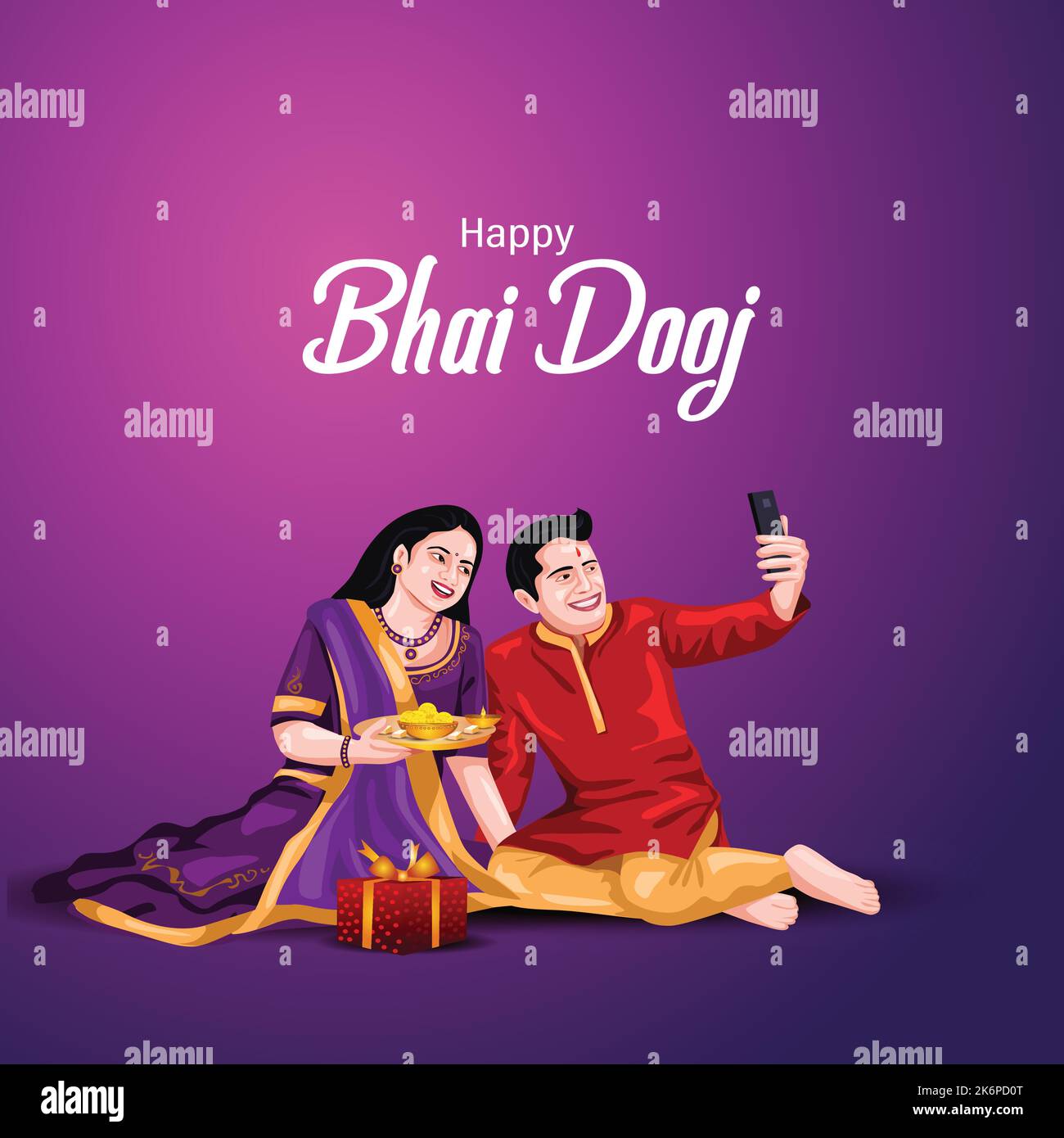 Indian brother and sister festival happy Bhai Dooj concept. Rakhi