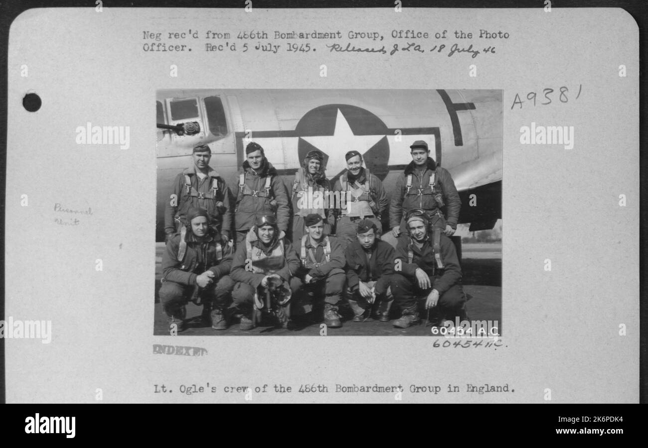 Lt. Ogle's Crew Of The 486Th Bombardment Group In England. Stock Photo