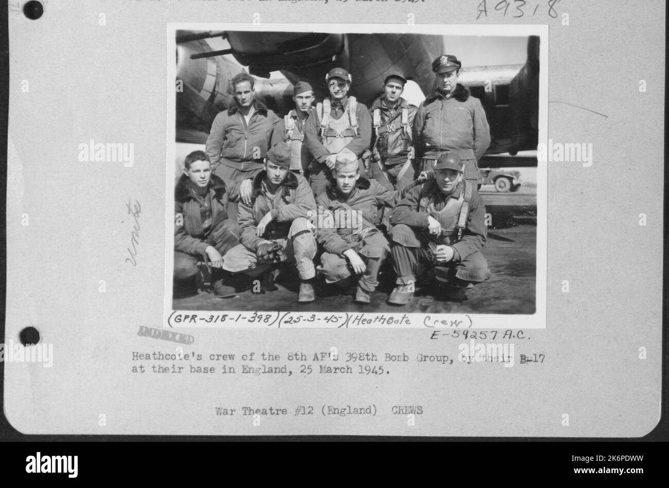 Heathcote's Crew Of The 8Th Af's 398Th Bomb Group By Their B17 At