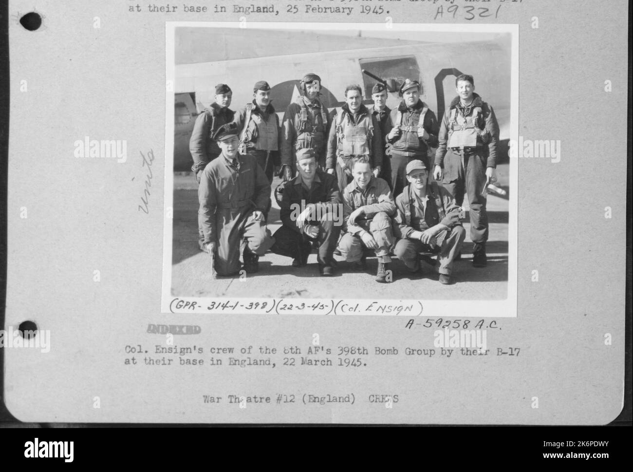 Colonel Ensign's Crew Of The 8Th Af's 398Th Bomb Group By Their B17 At