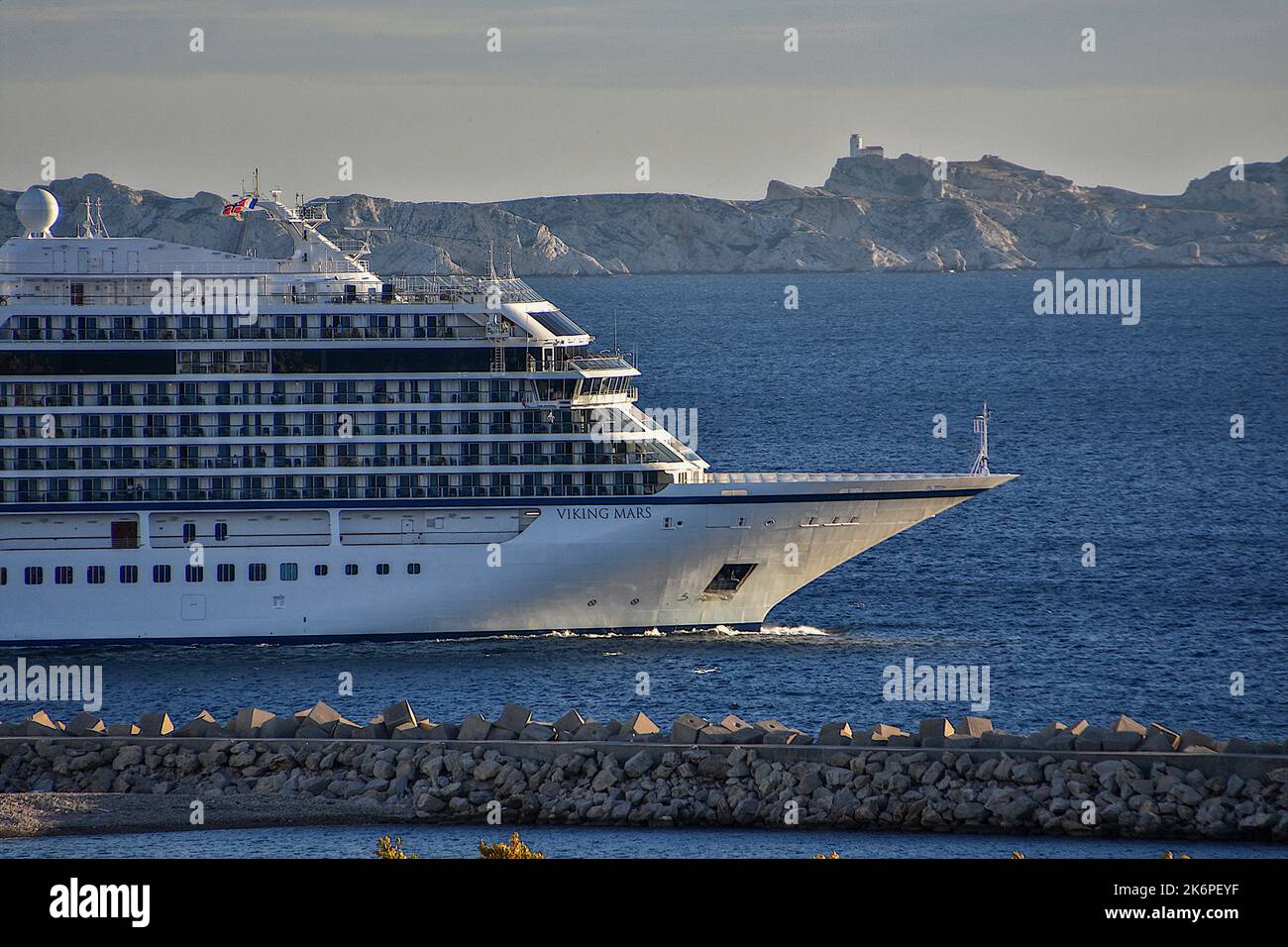 Marseille, France. 14th Oct, 2022. Viking Mars cruise liner leaves the French Mediterranean port of Marseille. Credit: SOPA Images Limited/Alamy Live News Stock Photo
