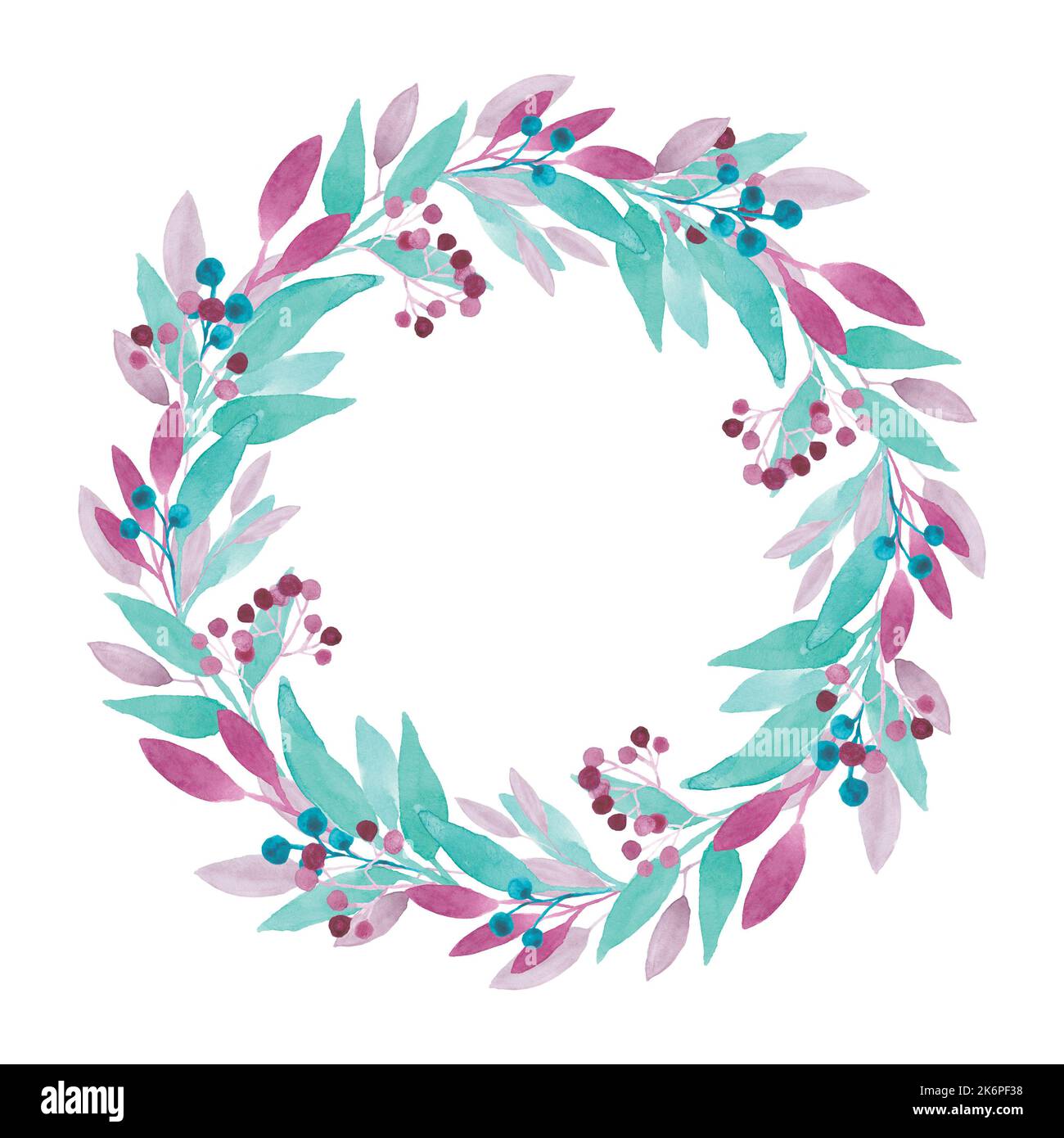 Hand drawn watercolor wreath of leaves and berries Stock Photo - Alamy