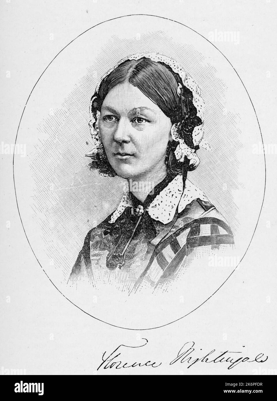 Florence Nightingale (1820-1910), 19th century. Famed for her work during the Crimean War, where she gained the title of 'The Lady With the Lamp', Nightingale is also revered for having laid the foundations of professional nursing with the establishment of her nursing school at St Thomas's Hospital in London. Stock Photo