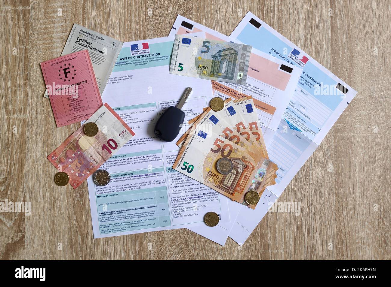 Paris, France June 17 2022 A french driver's license, a vehicle