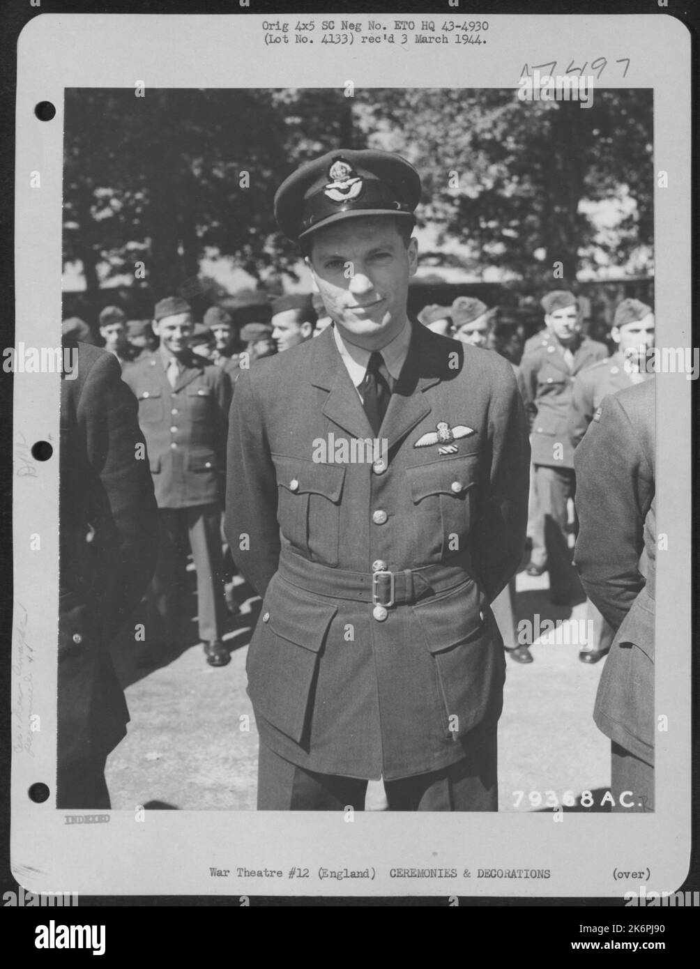 W/Cmdr. Keith L.B. Hodson, Rcaf, Was Presented The Distinguished Flying Cross By Major General Ira C. Eaker During A Ceremony At The 8Th Air Force Base At Teddington, England On 17 July 1943. Stock Photo