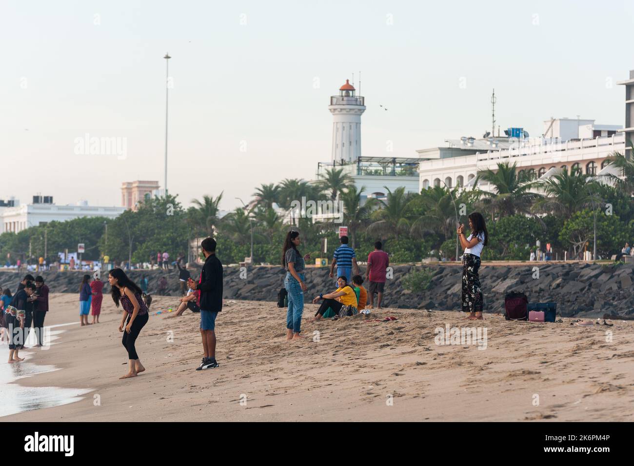 PONDICHERRY, INDIA - 13th October 2022: Tourists on the beach Stock Photo