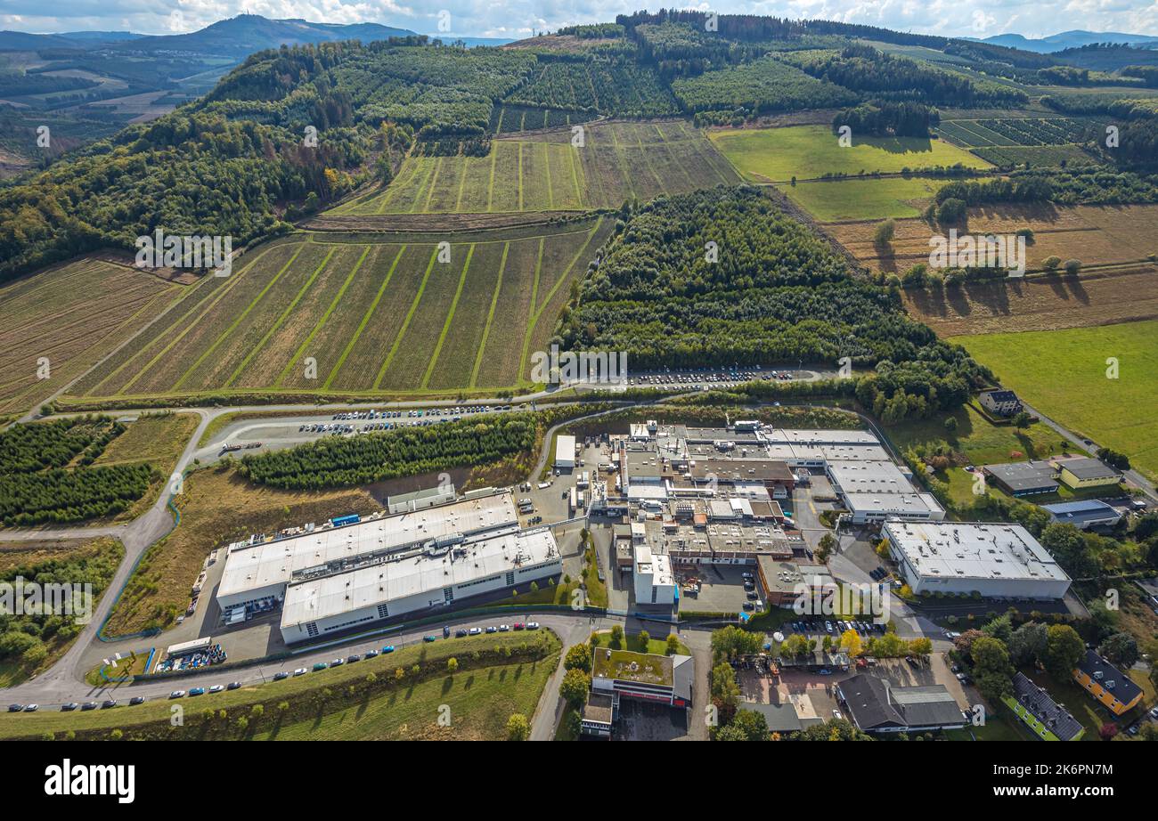 Aerial photo, Tital Gmbh Howmet Aerospace, Ostenberg, Bestwig, Ruhr area, North Rhine-Westphalia, Germany, DE, Europe, Commercial enterprises, Commerc Stock Photo