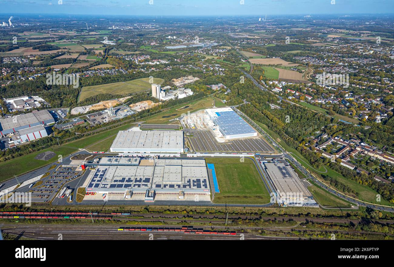 Aerial view, industrial area Westfalenhütte, construction site for Prologis Park Dortmund DC2, Rewe logistics center, Walzwerkstraße corner Sinterstra Stock Photo