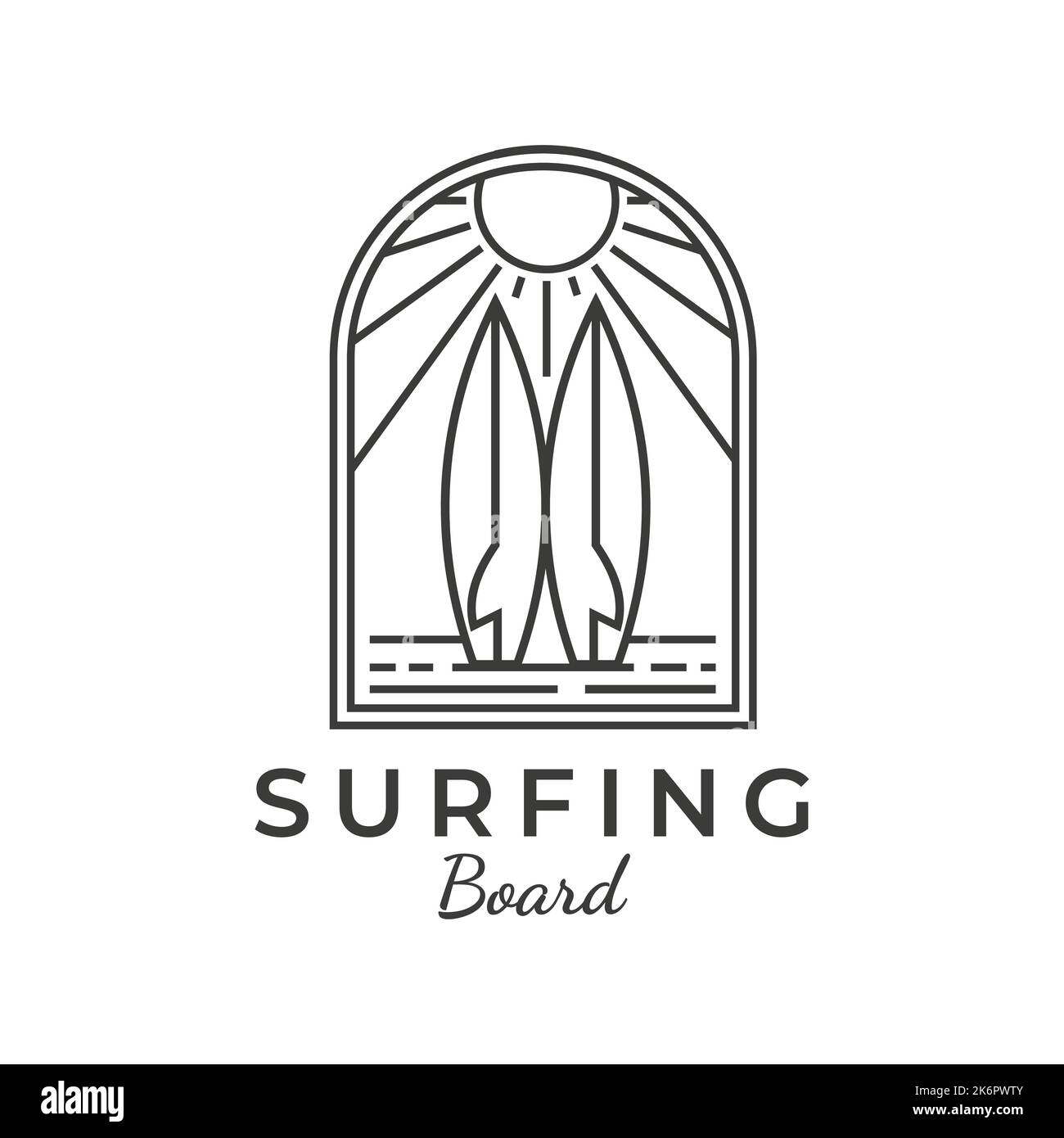 Two surfboard line art logo vector illustration design, sea, beach, icon, symbol Stock Vector