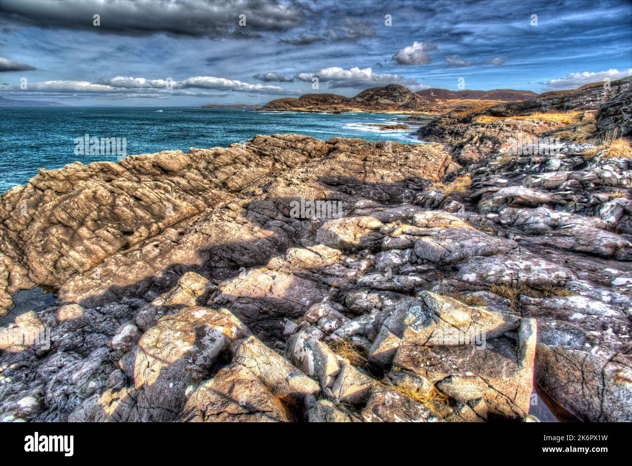 Peninsula of Ardamurchan, Scotland. Artistic view of the coastline on Ardamurchan’s west coast at Ardnamurchan point. Stock Photo