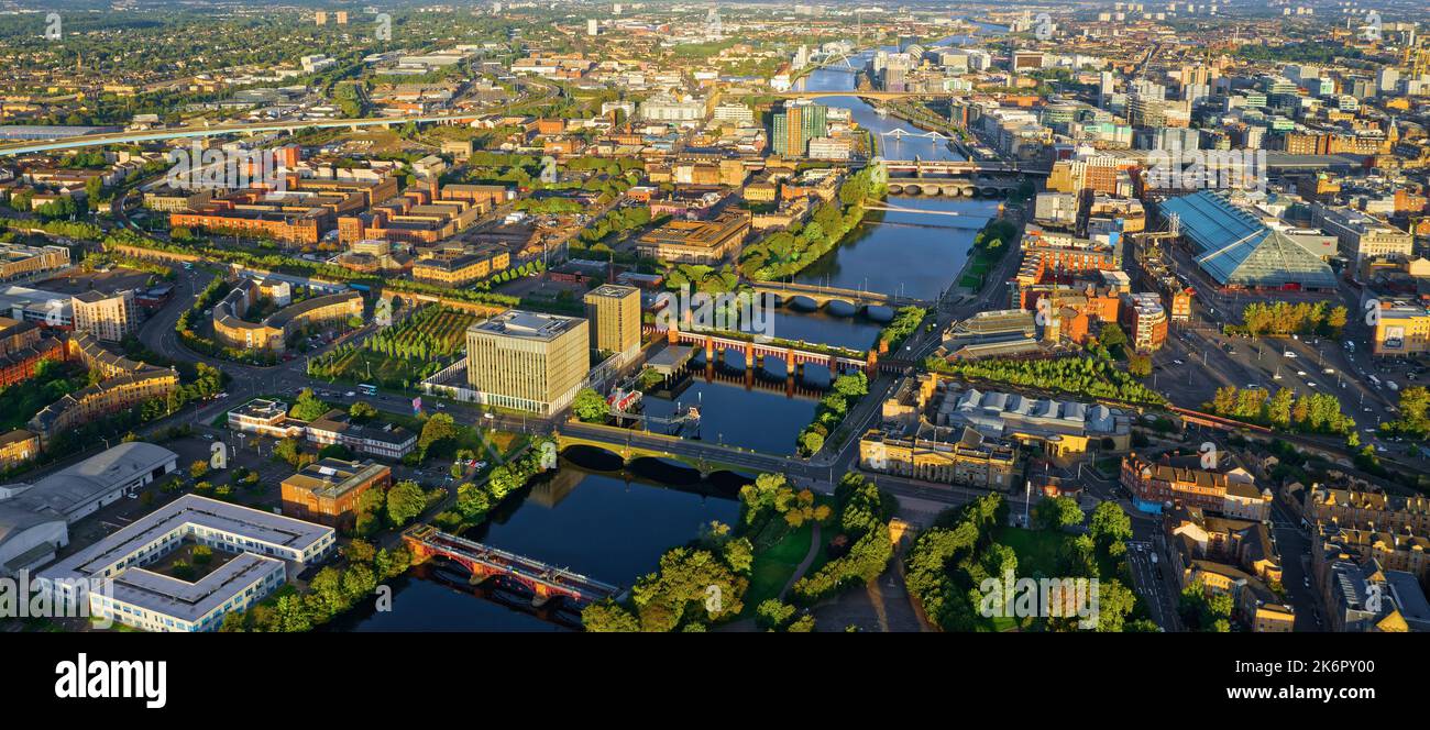 Aerial view of the River Clyde and Glasgow City during oncoming storm Stock Photo