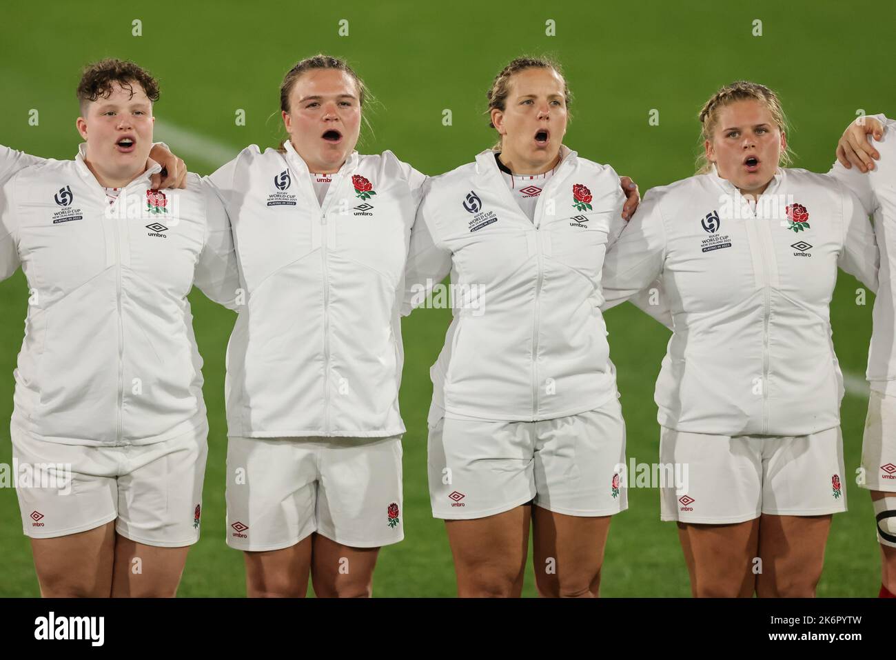 England players during national anthem during the Women's Rugby World
