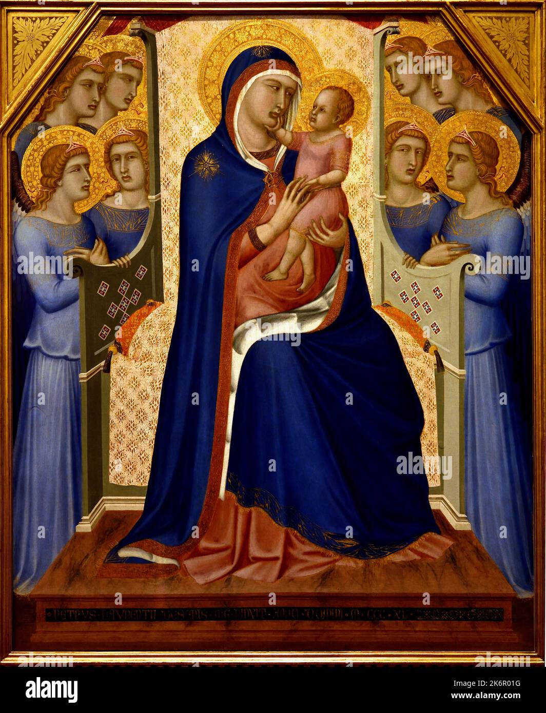 Madonna col Bambino fra otto angeli - Madonna and Child Enthroned with Angels 1340 by Pietro Lorenzetti,1280 - 1348, Florence, Italy. ( Gotic, Altarpiece, Provenance, Church of San Francesco in Pistoia ) Stock Photo