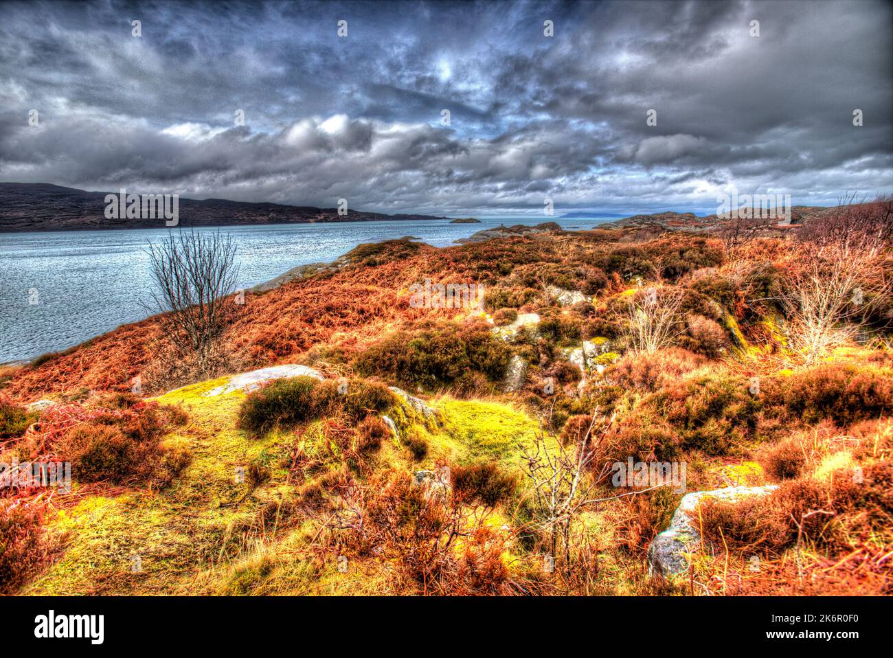 Peninsula of Ardamurchan, Scotland. Artistic view of Ardtoe Beach Loch Ceann Traigh, overlooking Ardamurchan’s Loch Ceann Traigh. Stock Photo