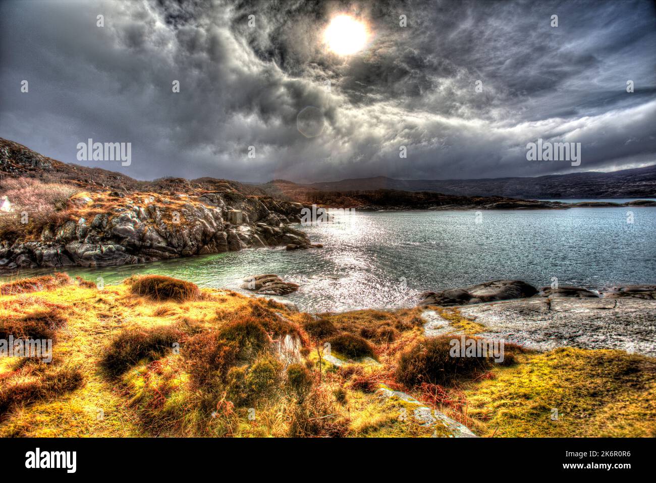 Peninsula of Ardamurchan, Scotland. Artistic view of Ardtoe Beach Loch Ceann Traigh, overlooking Ardamurchan’s Loch Ceann Traigh. Stock Photo