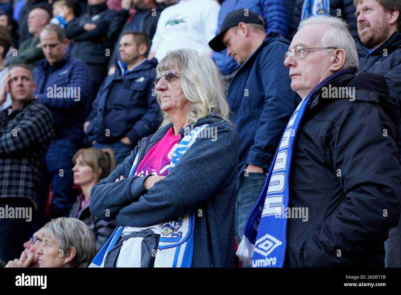 Huddersfield Town fans watch on during the Sky Bet Championship match Rotherham United vs Huddersfield Town at AESSEAL New York Stadium, Rotherham, United Kingdom, 15th October 2022  (Photo by Steve Flynn/News Images) Stock Photo