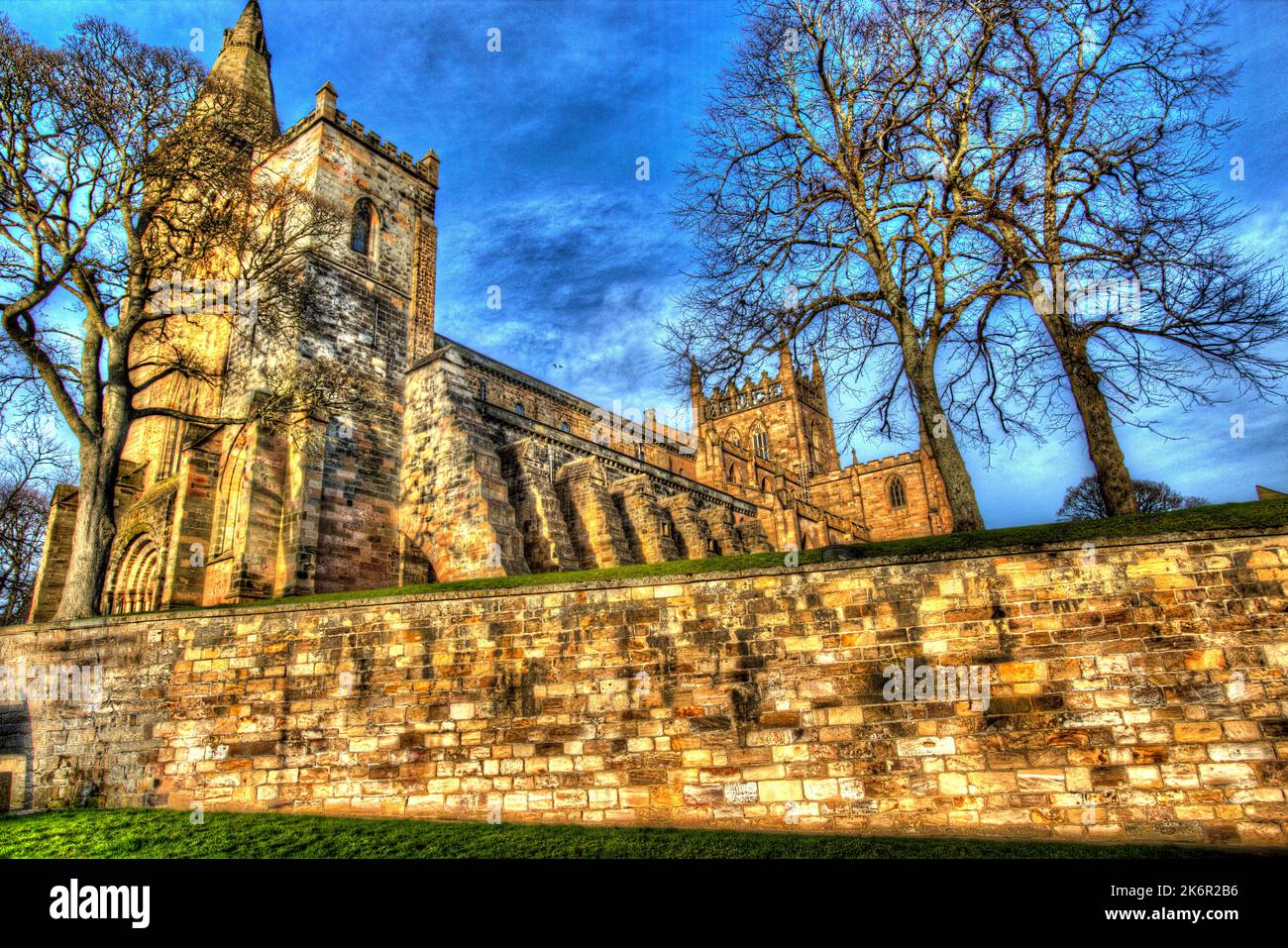 City of Dunfermline, Scotland. Artistic view of the western and southern façade of Dunfermline Abbey. Stock Photo
