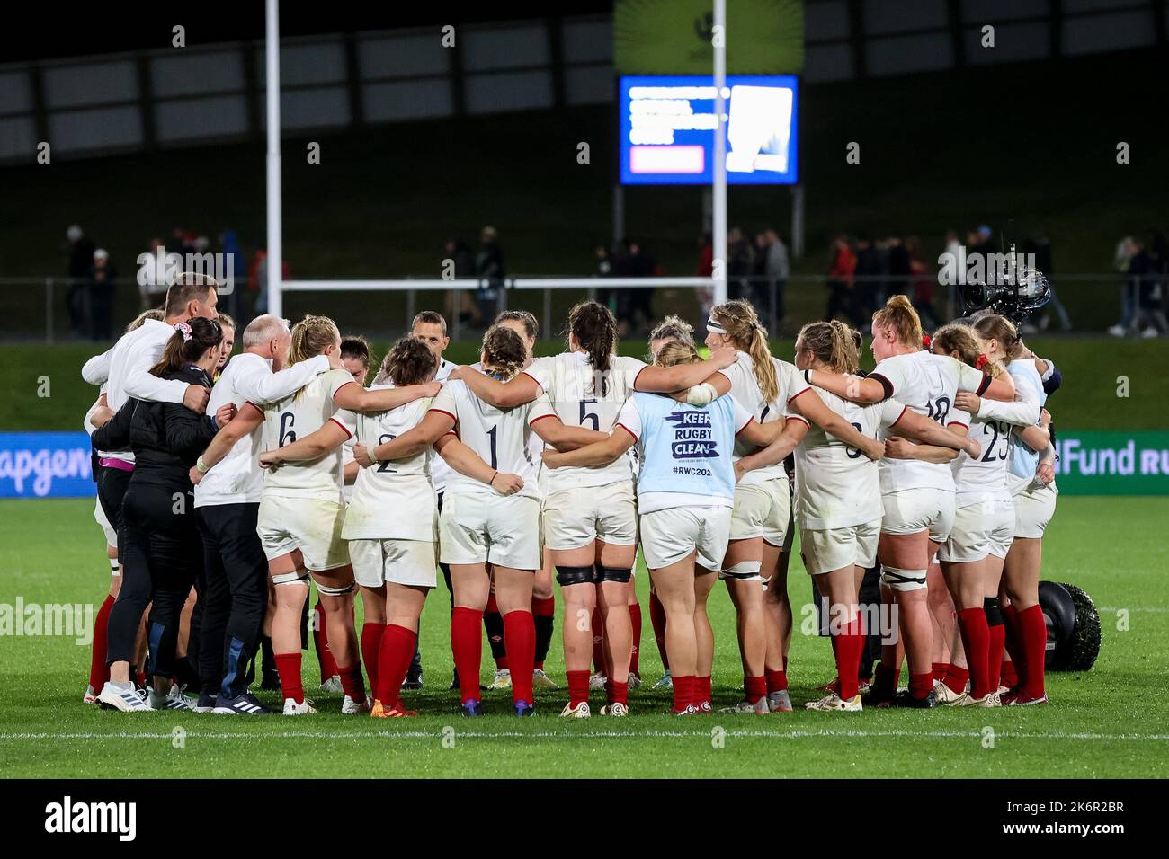 Whangarei, New Zealand. 15th Oct, 2022. England team in circle during