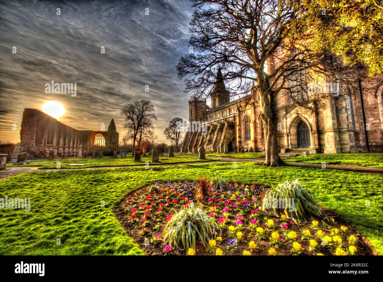 City of Dunfermline, Scotland. Artistic view of the southern façade of