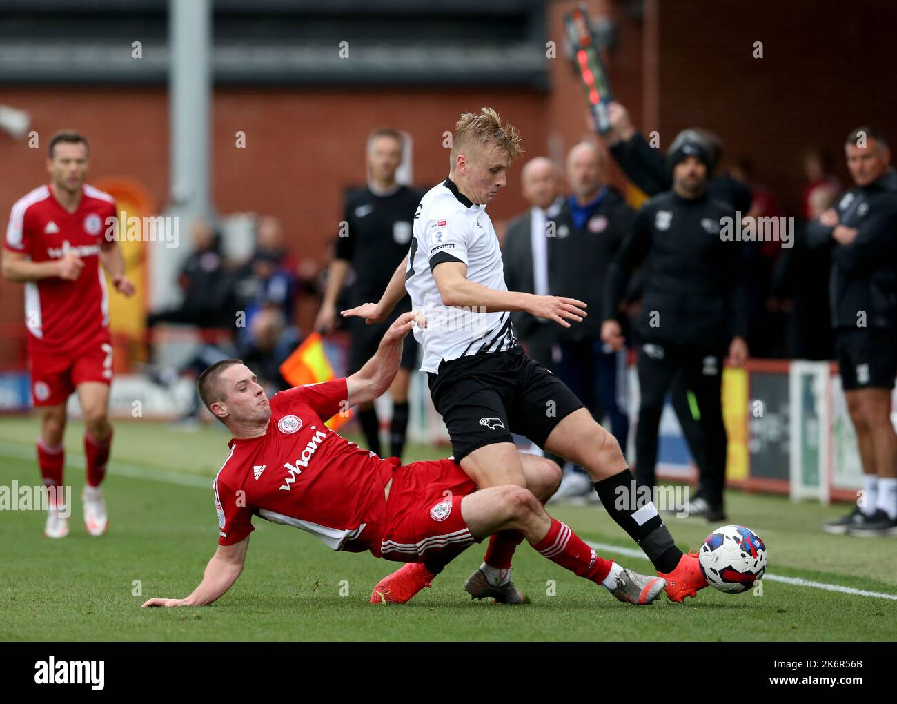 Accrington Stanley's Liam Coyle (left) and Derby County's Louie Sibley