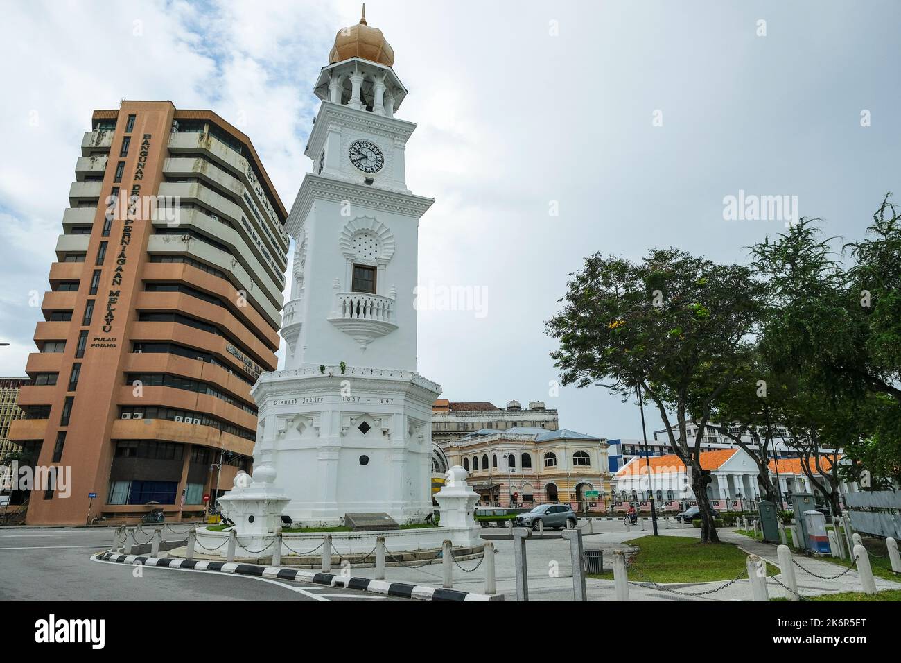 George Town, Malaysia - October 2022: Views of the Jubilee Clock Tower, also known as the Queen Victoria Memorial Clock Tower in George Town. Stock Photo