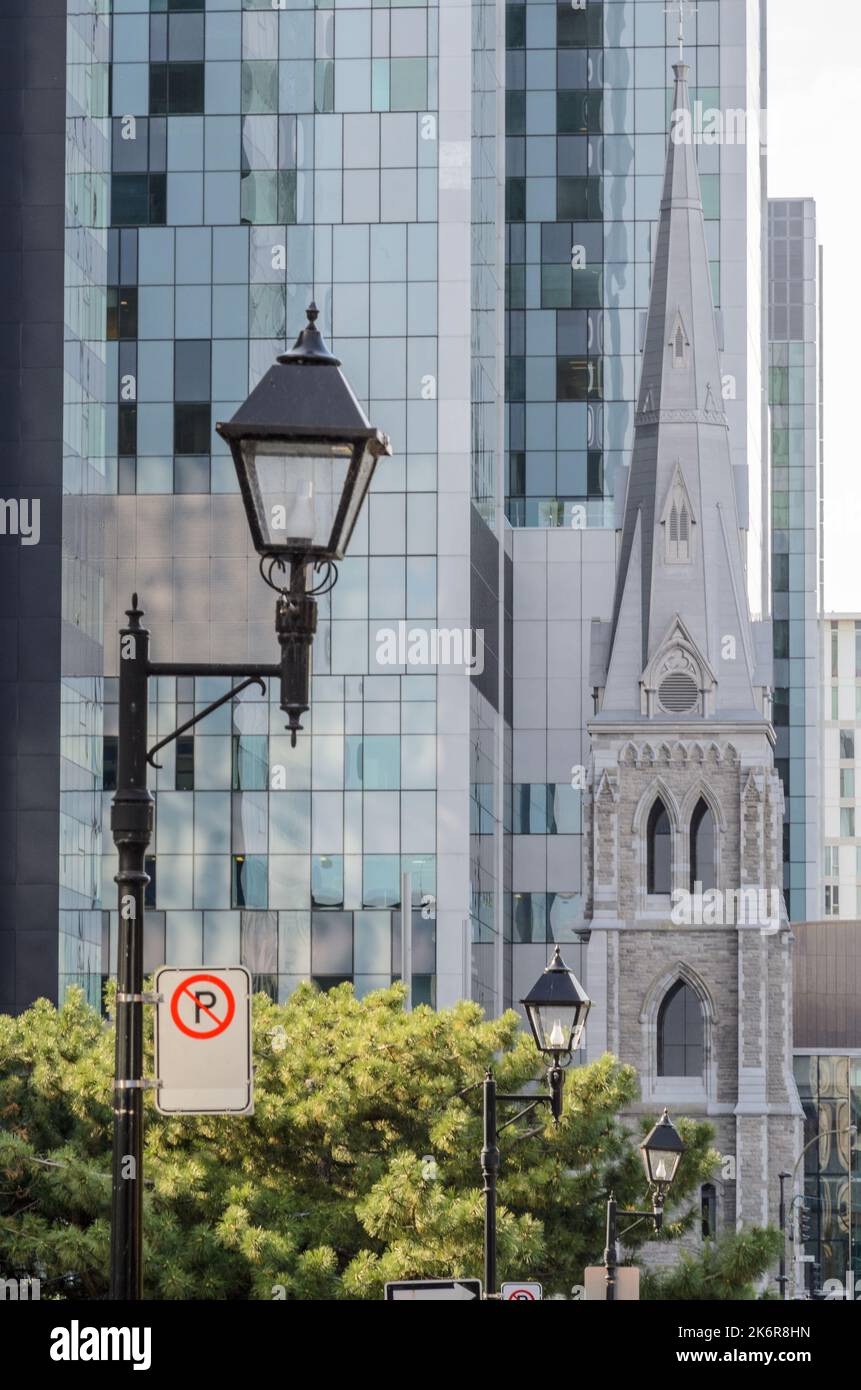 The Juxtaposition of Old and New at the Centre Hospitalier de l'Universite de Montreal in Montreal, Quebec, Canada Stock Photo