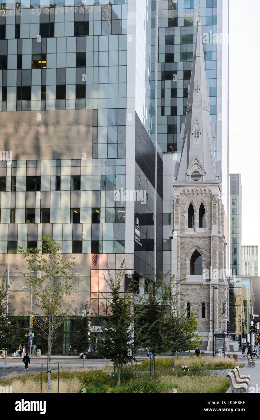 The Juxtaposition of Old and New at the Centre Hospitalier de l'Universite de Montreal in Montreal, Quebec, Canada Stock Photo