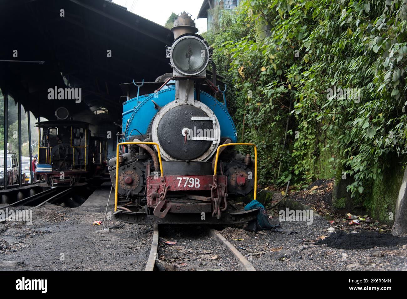 A steam engine locomotive. Close up, selective focus. Darjeeling, West Bengal, India Stock Photo