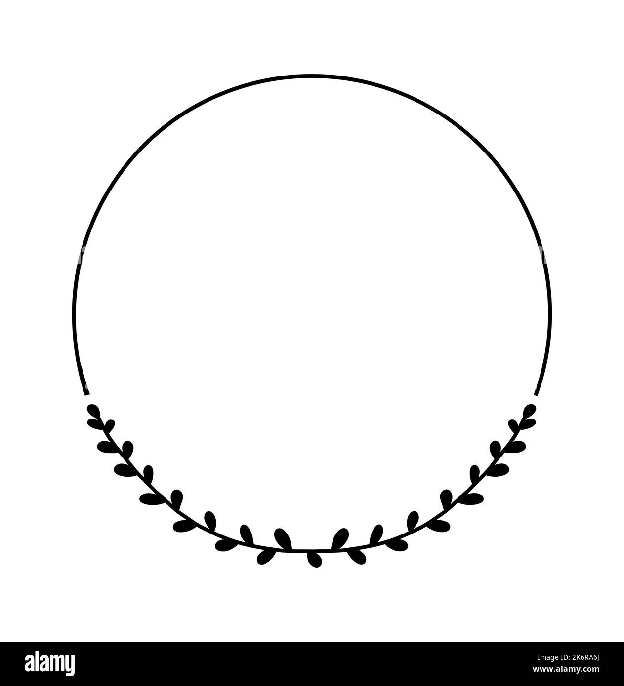 Circle floral wreath. Wedding round botanical frame with leaves. Vector